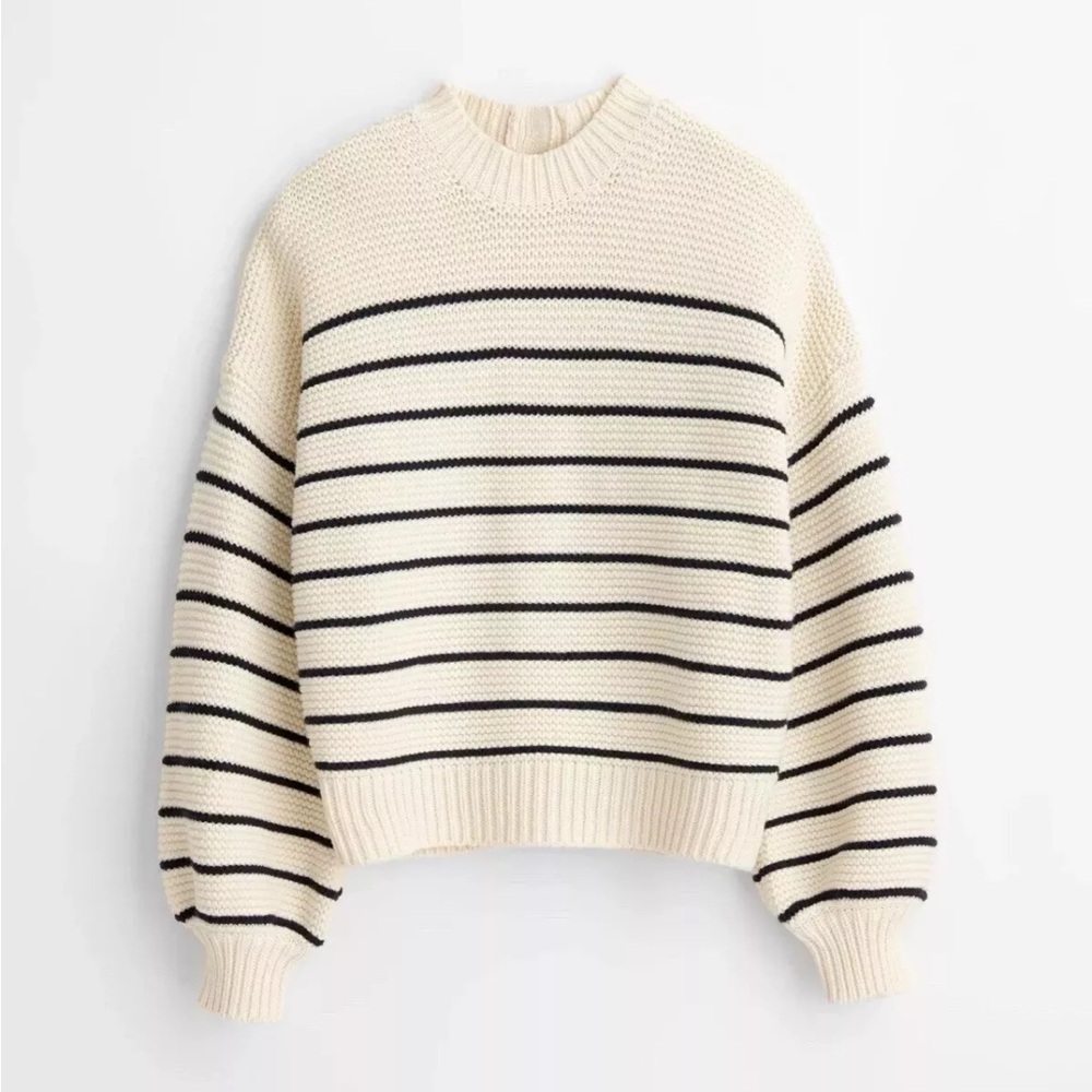Alex Mill - Striped Cream and Black Button Back Sweater
